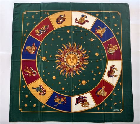 gianni versace zodiac scarf|Vintage 90s Gianni Versace astrology zodiac silk print scarf  .